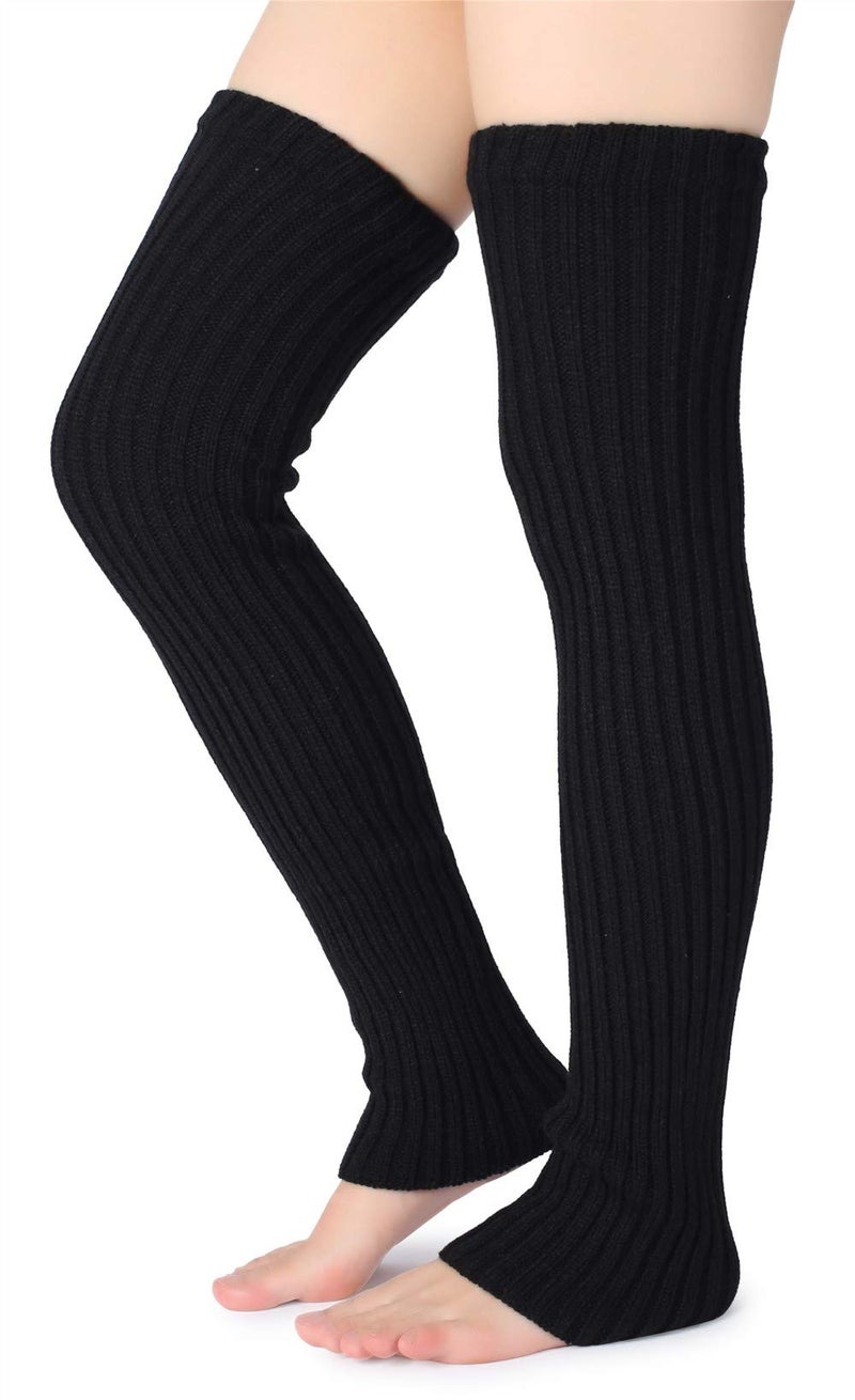 Pareberry Women's Winter Over Knee High Footless Socks Knit Warm Long Leg Warmers (2 Pack-(Black+White), 27 Inches) - Image 3